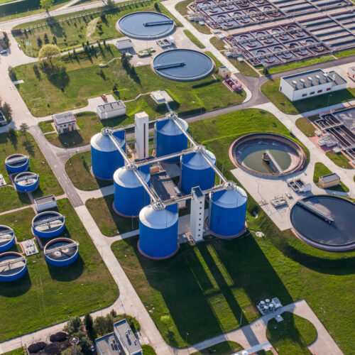 aerial view of sewage treatment plant in wroclaw city in Poland